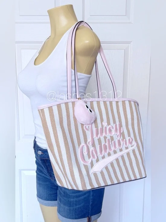 JUICY COUTURE Bag Free to Be Juicy Striped Tote - Pink Beige Tan - Picture 7 of 8